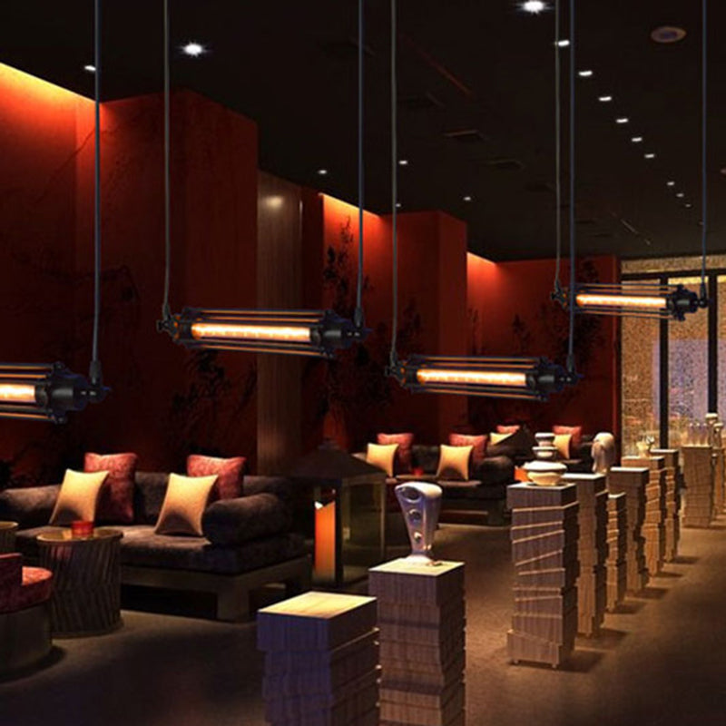 1-Bulb Cylindrical Ceiling Fixture Industrial Black Iron Cage Pendant Light for Bar Clearhalo 'Art Deco Pendants' 'Black' 'Cast Iron' 'Ceiling Lights' 'Ceramic' 'Crystal' 'Industrial Pendants' 'Industrial' 'Metal' 'Middle Century Pendants' 'Pendant Lights' 'Pendants' 'Rustic Pendants' 'Tiffany' Lighting' 2593927