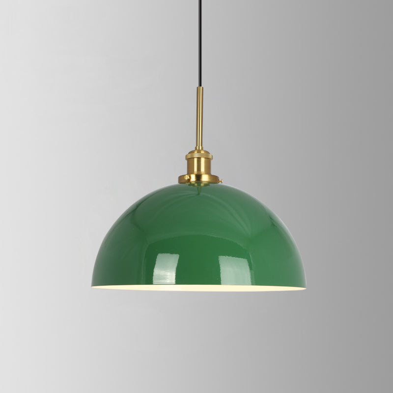 Enamel Green Shaded Suspension Lamp Retro Metal 1-Light Cafe Hanging Light Fixture Green Semicircle Clearhalo 'Art Deco Pendants' 'Cast Iron' 'Ceiling Lights' 'Ceramic' 'Crystal' 'Industrial Pendants' 'Industrial' 'Metal' 'Middle Century Pendants' 'Pendant Lights' 'Pendants' 'Tiffany' Lighting' 2593934