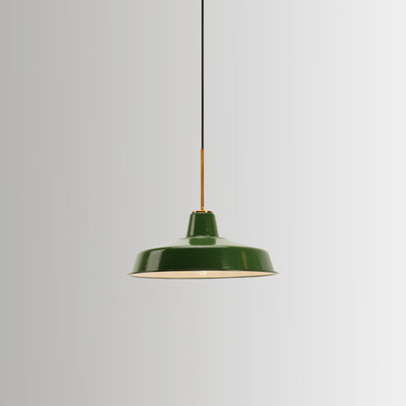 Enamel Green Shaded Suspension Lamp Retro Metal 1-Light Cafe Hanging Light Fixture Green Barn Clearhalo 'Art Deco Pendants' 'Cast Iron' 'Ceiling Lights' 'Ceramic' 'Crystal' 'Industrial Pendants' 'Industrial' 'Metal' 'Middle Century Pendants' 'Pendant Lights' 'Pendants' 'Tiffany' Lighting' 2593937