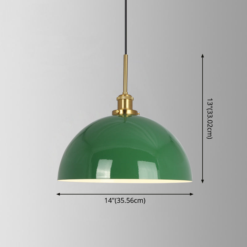 Enamel Green Shaded Suspension Lamp Retro Metal 1-Light Cafe Hanging Light Fixture Clearhalo 'Art Deco Pendants' 'Cast Iron' 'Ceiling Lights' 'Ceramic' 'Crystal' 'Industrial Pendants' 'Industrial' 'Metal' 'Middle Century Pendants' 'Pendant Lights' 'Pendants' 'Tiffany' Lighting' 2593943