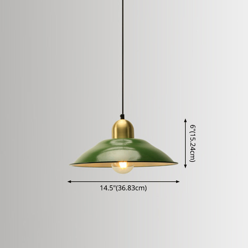 Enamel Green Shaded Suspension Lamp Retro Metal 1-Light Cafe Hanging Light Fixture Clearhalo 'Art Deco Pendants' 'Cast Iron' 'Ceiling Lights' 'Ceramic' 'Crystal' 'Industrial Pendants' 'Industrial' 'Metal' 'Middle Century Pendants' 'Pendant Lights' 'Pendants' 'Tiffany' Lighting' 2593945