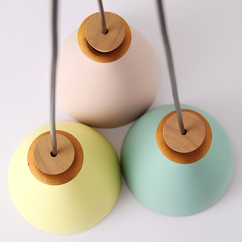 Macaroon 3-Light Cluster Pendant Green-Pink-Yellow Cone Metal Shade Hanging Light with 59" Adjustable Hanging Wire Clearhalo 'Ceiling Lights' 'Modern Pendants' 'Modern' 'Pendant Lights' 'Pendants' Lighting' 2594351