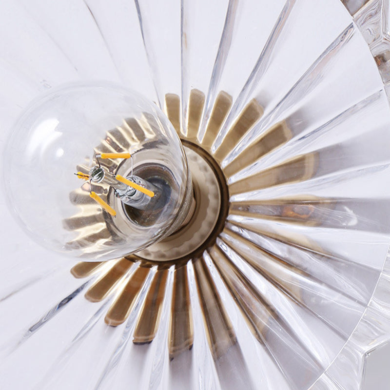 Cone Flush Mount Lamp with Clear Striped Glass Shade Vintage 1 Light Flush Ceiling Light in Brass Clearhalo 'Ceiling Lights' 'Close To Ceiling Lights' 'Close to ceiling' 'Flush mount' 'Industrial Flush Mount' Lighting' 259463