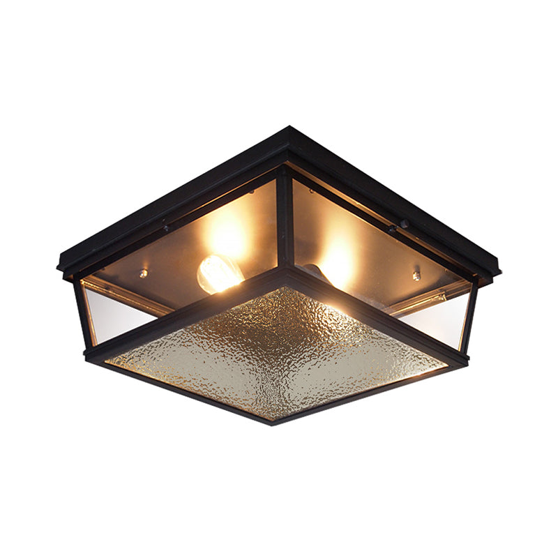 Industrial Squared Ceiling Lamp with Metal Frame Black 2 Lights Corridor Flush Mount Light Clearhalo 'Ceiling Lights' 'Close To Ceiling Lights' 'Close to ceiling' 'Flush mount' 'Industrial Flush Mount' Lighting' 259472