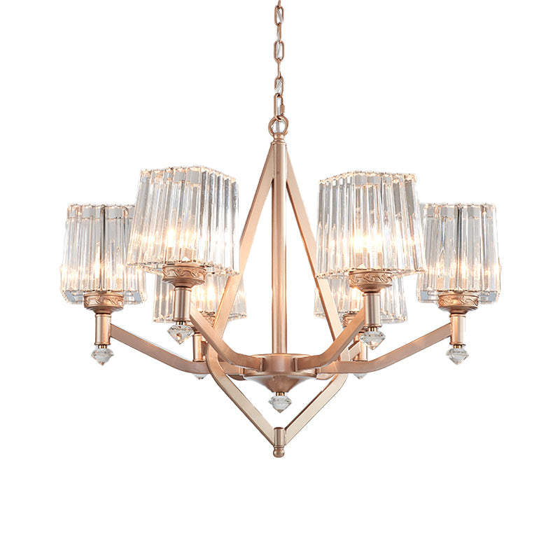 Clear Pyramid Glass Shade Hanging Chandelier Contemporary 6 Bulbs Hanging Ceiling Light in Copper Finish Clearhalo 'Ceiling Lights' 'Chandeliers' 'Modern Chandeliers' 'Modern' Lighting' 259572
