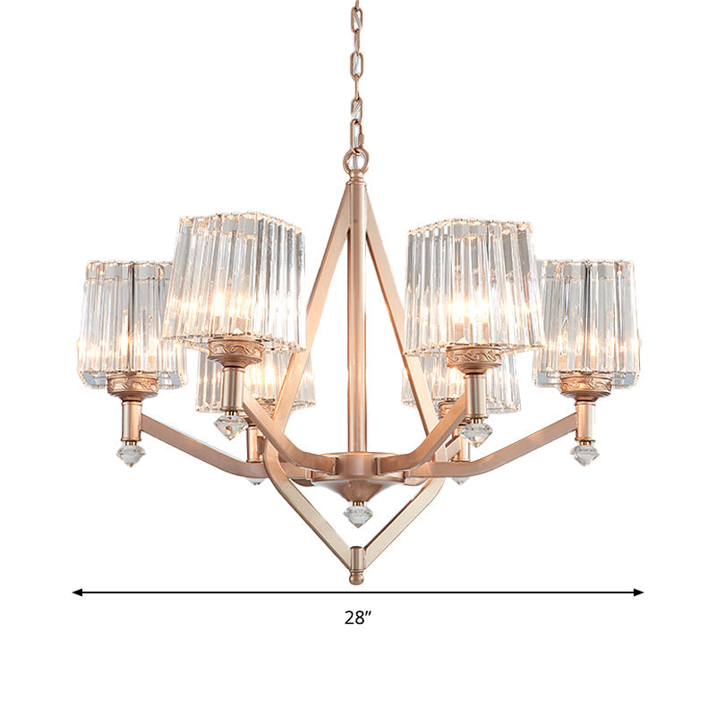 Clear Pyramid Glass Shade Hanging Chandelier Contemporary 6 Bulbs Hanging Ceiling Light in Copper Finish Clearhalo 'Ceiling Lights' 'Chandeliers' 'Modern Chandeliers' 'Modern' Lighting' 259573