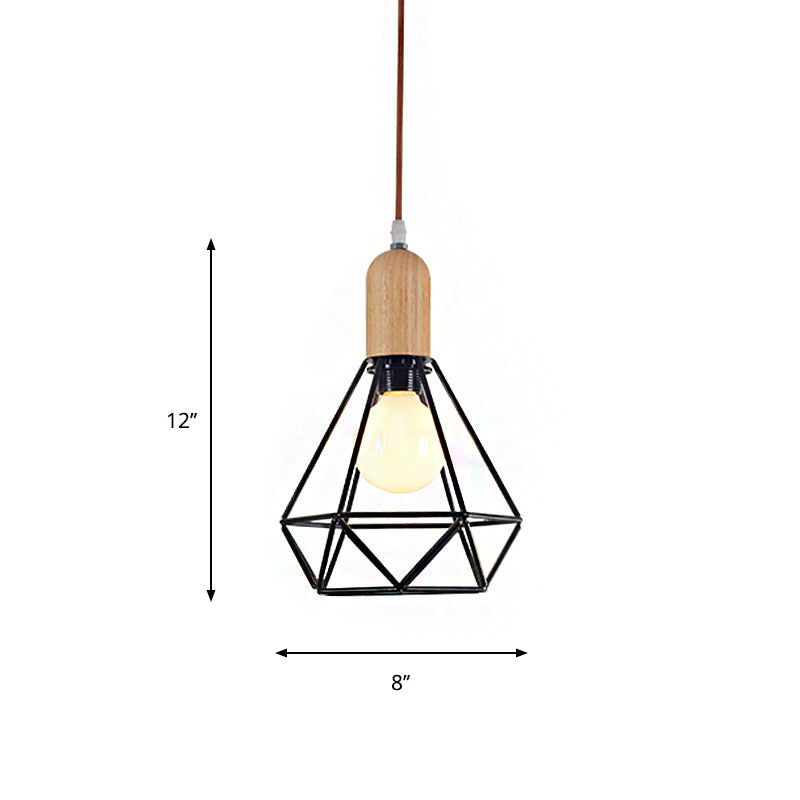 Pear/Diamond/Gourd Cage Pendant Lamp Fixture Metallic Vintage 1 Head Ceiling Hanging Light in Black Clearhalo 'Art Deco Pendants' 'Black' 'Cast Iron' 'Ceiling Lights' 'Ceramic' 'Crystal' 'Industrial Pendants' 'Industrial' 'Metal' 'Middle Century Pendants' 'Pendant Lights' 'Pendants' 'Rustic Pendants' 'Tiffany' Lighting' 259858