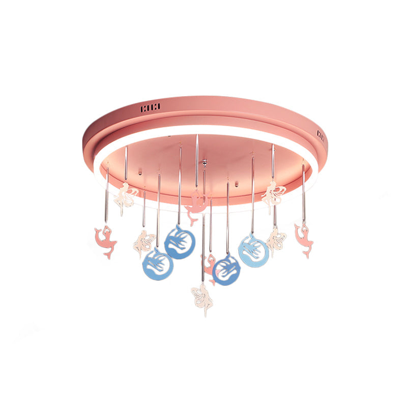 Pink/Blue Round Led Flush Mount Fixture Kids Acrylic Flush Chandelier with Mermaid/Star Decoration, 18"/21.5" Width Clearhalo 'Ceiling Lights' 'Close To Ceiling Lights' 'Close to ceiling' 'Flush mount' Lighting' 259894