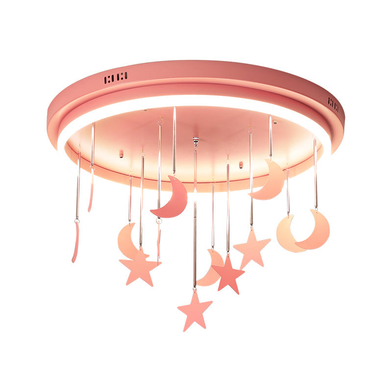 Pink/Blue Round Led Flush Mount Fixture Kids Acrylic Flush Chandelier with Mermaid/Star Decoration, 18"/21.5" Width Clearhalo 'Ceiling Lights' 'Close To Ceiling Lights' 'Close to ceiling' 'Flush mount' Lighting' 259899