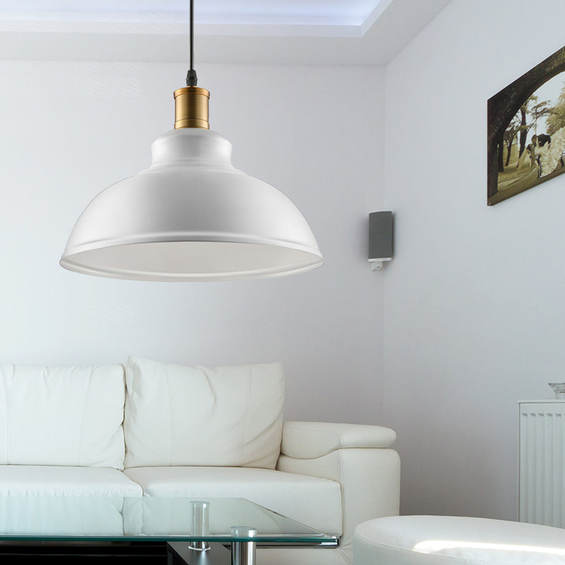 Black/White 1 Bulb Hanging Fixture Retro Metal Dome Shade Ceiling Pendant with Adjustable Cord, 12"/14"/16" W White Clearhalo 'Art Deco Pendants' 'Black' 'Cast Iron' 'Ceiling Lights' 'Ceramic' 'Crystal' 'Industrial Pendants' 'Industrial' 'Metal' 'Middle Century Pendants' 'Pendant Lights' 'Pendants' 'Rustic Pendants' 'Tiffany' Lighting' 2599