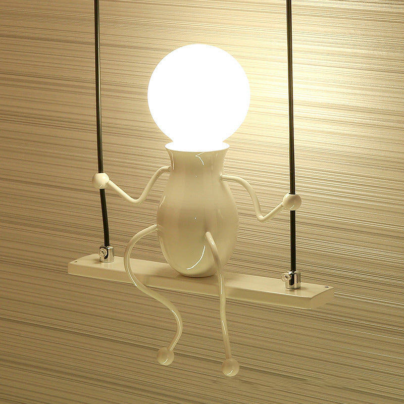 Swing Shape Wall Sconce with Little People Decoration Metal Modern 1 Light Wall Light Fixture in Black/White/Red White Clearhalo 'Wall Lamps & Sconces' 'Wall Lights' Lighting' 260013