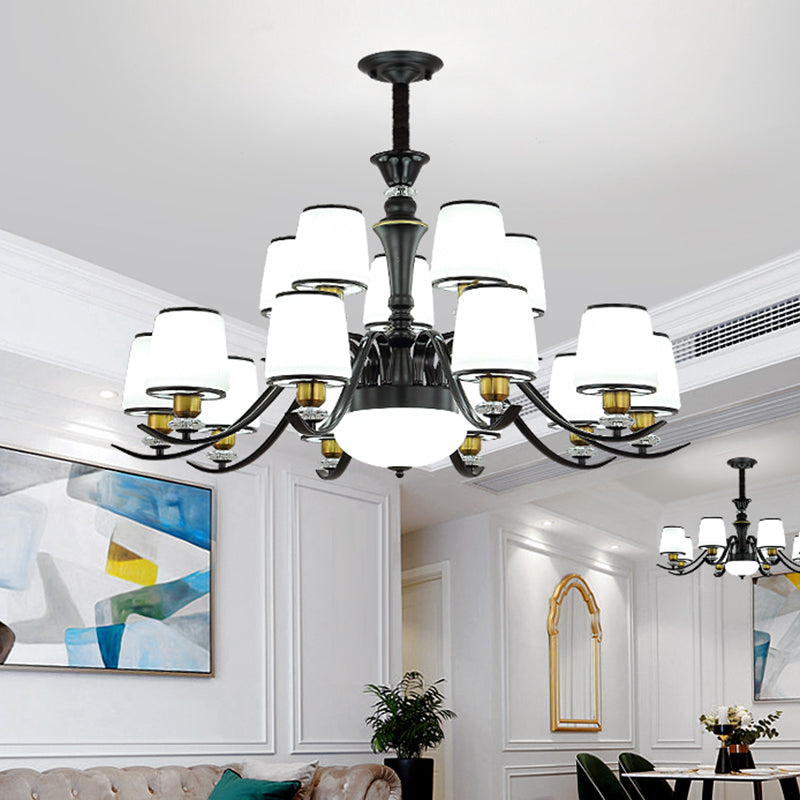 Milk White Frosted Glass Chandelier Light Crystal Decoration Modern Hanging Light Living Room Lighting Fixtures Clearhalo 'Ceiling Lights' 'Chandeliers' 'Modern Chandeliers' 'Modern' Lighting' 2600138