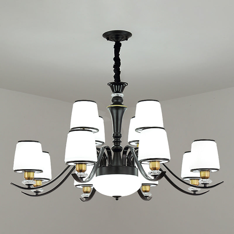 Milk White Frosted Glass Chandelier Light Crystal Decoration Modern Hanging Light Living Room Lighting Fixtures 12 Black Clearhalo 'Ceiling Lights' 'Chandeliers' 'Modern Chandeliers' 'Modern' Lighting' 2600144