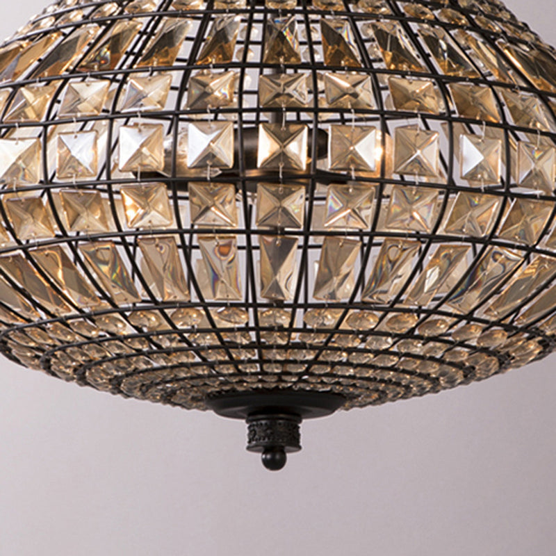 Crystal Beaded Pendant Lamp Vintage Style 3 Lights Hanging Light with Shade in Bronze for Bedroom Clearhalo 'Ceiling Lights' 'Chandeliers' Lighting' options 260019