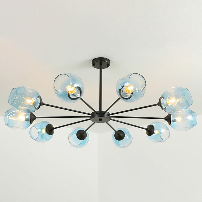 Whiskey Glass Shape Branch Suspended Light Contemporary Simplicity Hanging Lamp for Living Room 10 Black Light Blue Clearhalo 'Ceiling Lights' 'Chandeliers' 'Modern Chandeliers' 'Modern' Lighting' 2600224