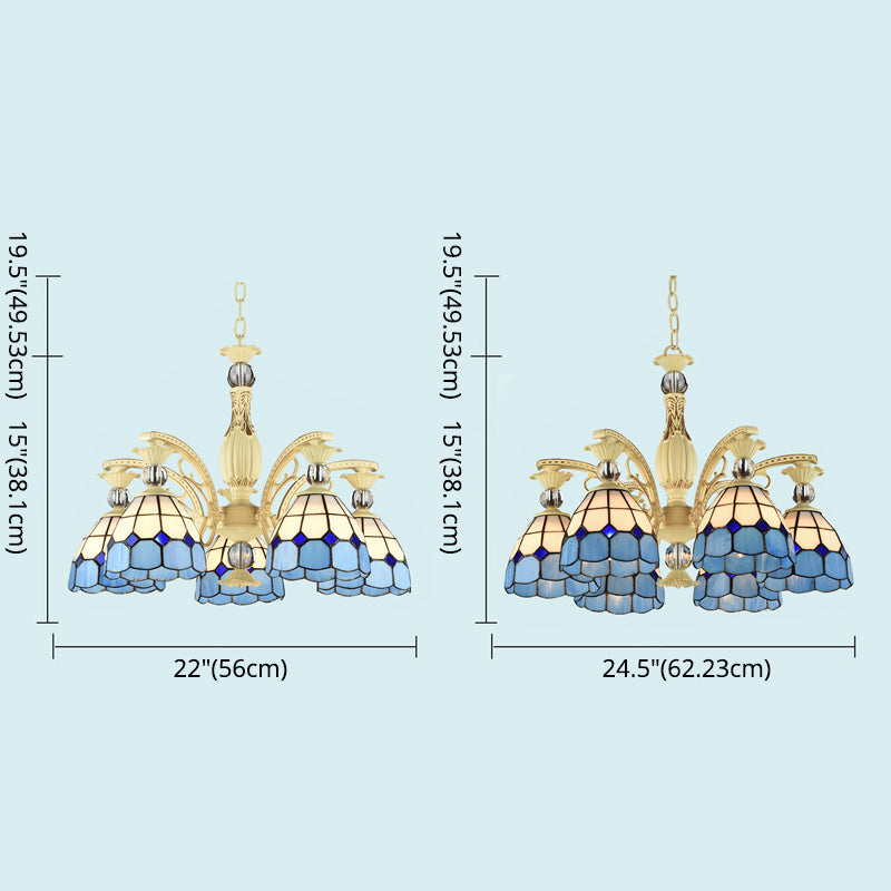 Lattice Motif Tiffany Chandelier with Stained Glass Shade Living Room Restaurant Hanging Pendant Lamp with Crystal Ball Embellishment Clearhalo 'Ceiling Lights' 'Chandeliers' 'Close To Ceiling Lights' 'Industrial' 'Middle Century Chandeliers' 'Pendant Lights' 'Tiffany Chandeliers' 'Tiffany close to ceiling' 'Tiffany' Lighting' 2600267