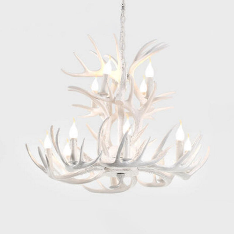 White Retro Resin Deer Horn Chandelier Rustic Style Bedroom Drop Lamp Lighting Fixture in White White 8+4 Clearhalo 'Ceiling Lights' 'Chandeliers' Lighting' 2600290