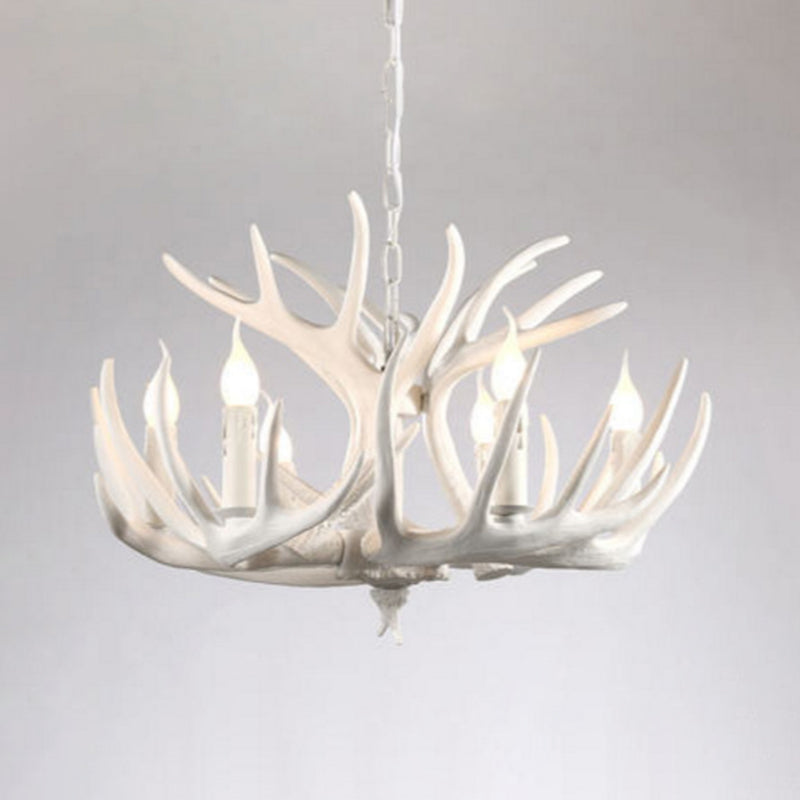 White Retro Resin Deer Horn Chandelier Rustic Style Bedroom Drop Lamp Lighting Fixture in White White 6+3 Clearhalo 'Ceiling Lights' 'Chandeliers' Lighting' 2600299