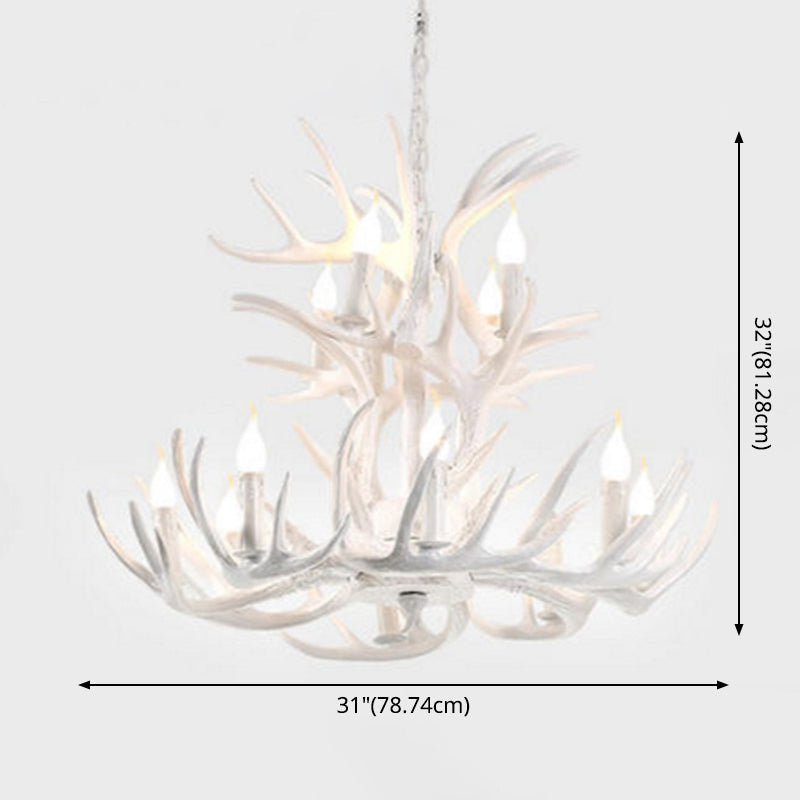 White Retro Resin Deer Horn Chandelier Rustic Style Bedroom Drop Lamp Lighting Fixture in White Clearhalo 'Ceiling Lights' 'Chandeliers' Lighting' 2600302