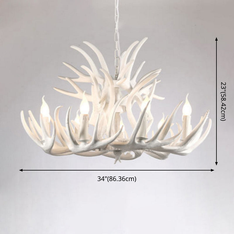 White Retro Resin Deer Horn Chandelier Rustic Style Bedroom Drop Lamp Lighting Fixture in White Clearhalo 'Ceiling Lights' 'Chandeliers' Lighting' 2600304
