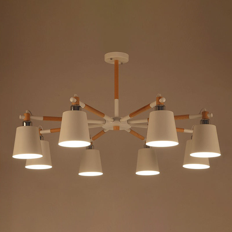 Modern Minimalist Rubber Wood Chandelier Matte Metal Lampshade Pendant Light for Living Room Clearhalo 'Ceiling Lights' 'Chandeliers' 'Modern Chandeliers' 'Modern' Lighting' 2600324
