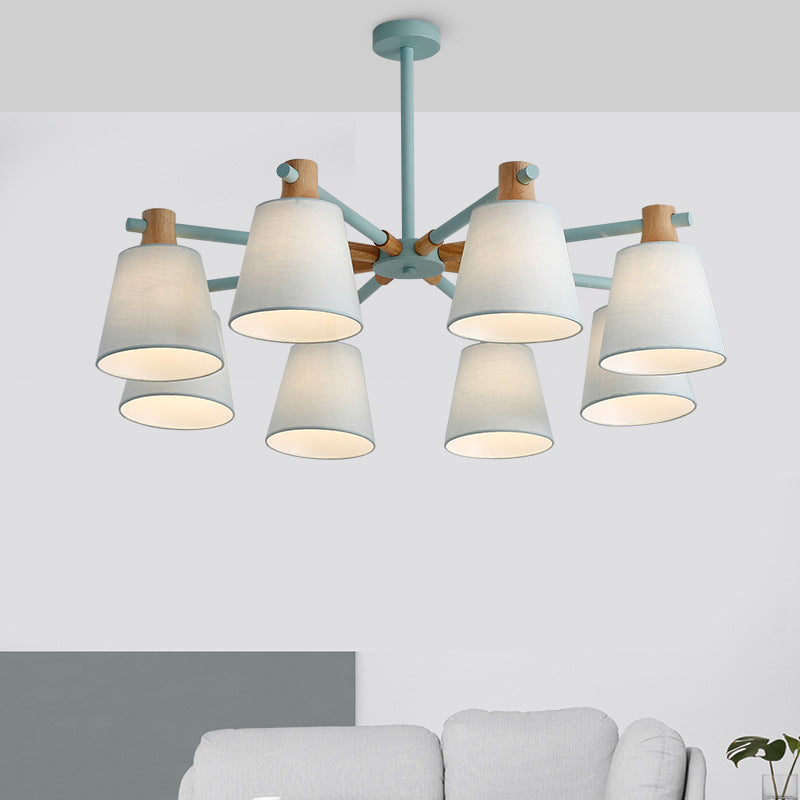 Cone Fabric Lampshade Chandelier Light Wooden Modern Simplicity Hanging Light for Dining Room Bedroom Clearhalo 'Ceiling Lights' 'Chandeliers' Lighting' 2600361