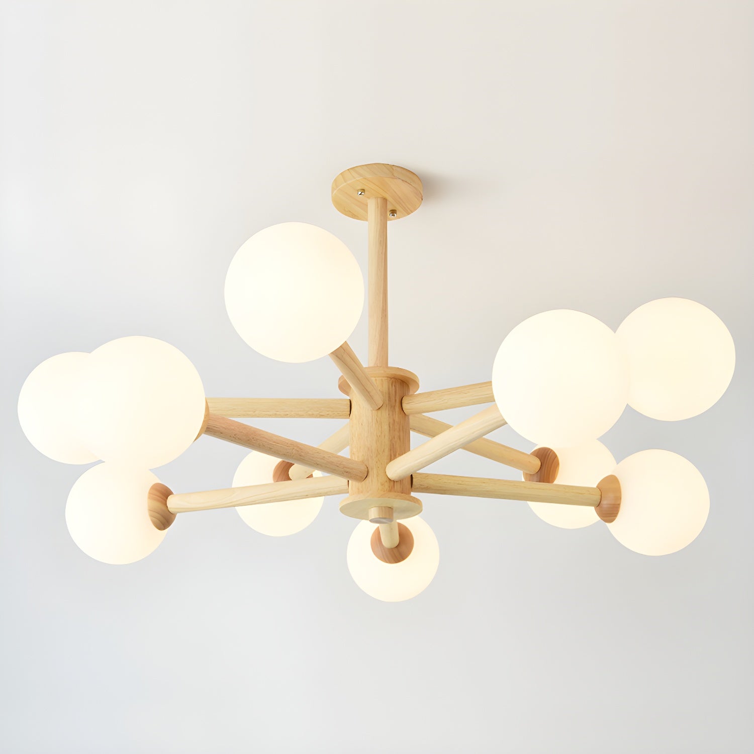 Beige Solid Wood Hanging Light Simplicity Modern Style White Frosted Glass Shade Chandelier Lamp for Living Room Bedroom Clearhalo 'Ceiling Lights' 'Chandeliers' Lighting' 2600403