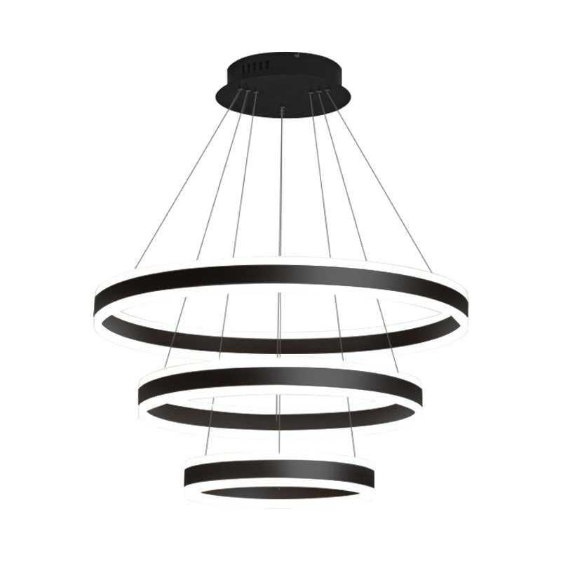 23.6"+31.5"+39.3" Diameter 3-Tiered LED Chandelier Aluminum Ring-shaped Pendant Lighting Fixtures for Office Meeting Room Clearhalo 'Ceiling Lights' 'Chandeliers' 'Modern Chandeliers' 'Modern' Lighting' 2600488