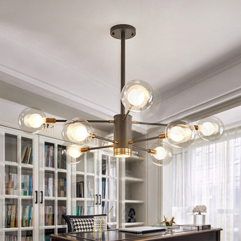 Modern Style Simplicity Glass Chandelier Clear Ball Shade Living Room Pendant Light with Polished Metal Lamp Post Clearhalo 'Ceiling Lights' 'Chandeliers' 'Modern Chandeliers' 'Modern' Lighting' 2600505