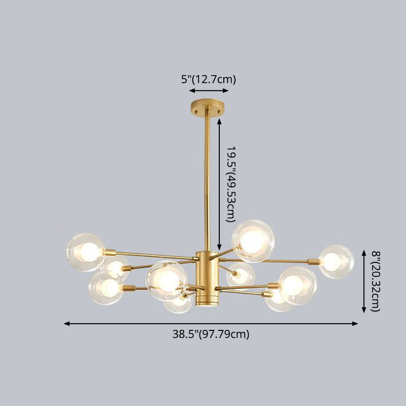 Modern Style Simplicity Glass Chandelier Clear Ball Shade Living Room Pendant Light with Polished Metal Lamp Post Clearhalo 'Ceiling Lights' 'Chandeliers' 'Modern Chandeliers' 'Modern' Lighting' 2600520