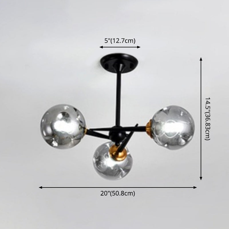 Multi Light Glass Ball Chandelier Light Black Wrought Iron Lamp Body Modern Chic Hanging Light for Living Room Clearhalo 'Ceiling Lights' 'Chandeliers' 'Modern Chandeliers' 'Modern' Lighting' 2600536