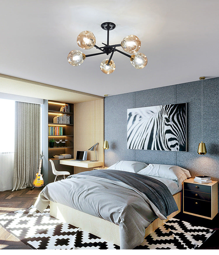 Multi Light Glass Ball Chandelier Light Black Wrought Iron Lamp Body Modern Chic Hanging Light for Living Room Clearhalo 'Ceiling Lights' 'Chandeliers' 'Modern Chandeliers' 'Modern' Lighting' 2600541