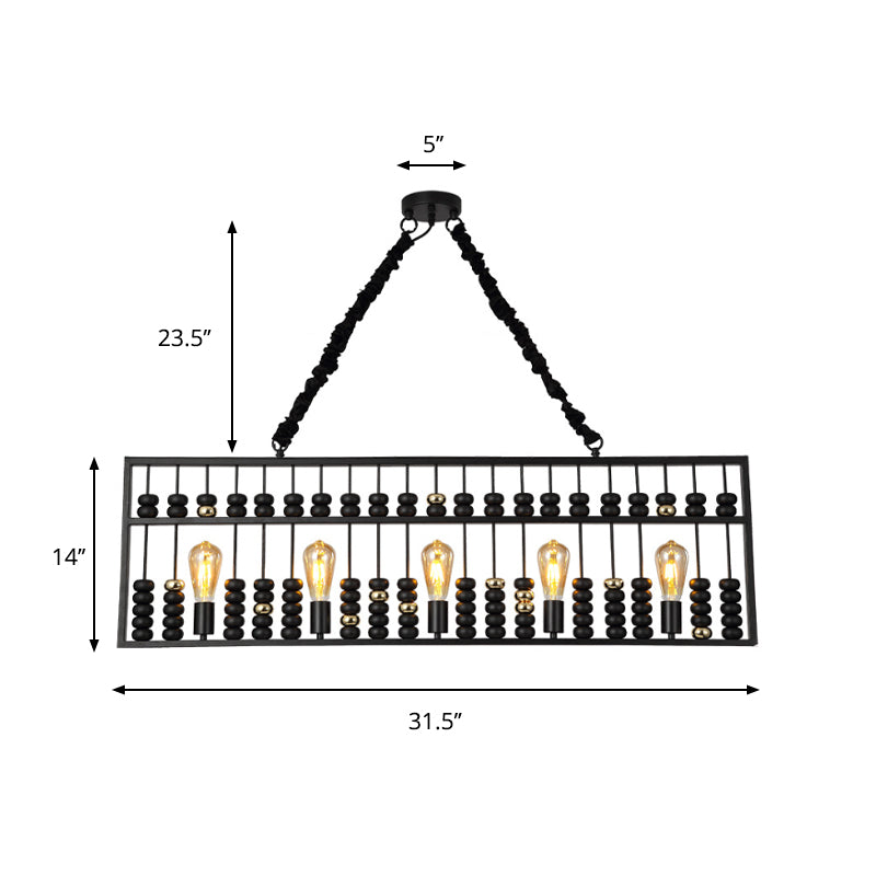 Vintage Abacus Pendant Ceiling Fixture Metal Black 3 Bulbs Hanging Lamp for Restaurant Clearhalo 'Cast Iron' 'Ceiling Lights' 'Chandeliers' 'Industrial Chandeliers' 'Industrial' 'Metal' 'Middle Century Chandeliers' 'Rustic Chandeliers' 'Tiffany' Lighting' 260062