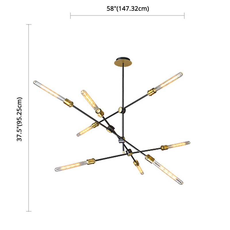 Black and Gold Spoke Chandelier Industrial Loft Style Metal Dining Room Pendant Light with Exposed Bulb Design Clearhalo 'Cast Iron' 'Ceiling Lights' 'Chandeliers' 'Industrial Chandeliers' 'Industrial' 'Metal' 'Middle Century Chandeliers' 'Rustic Chandeliers' 'Tiffany' Lighting' 2600779