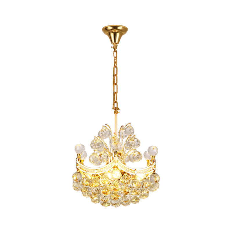 Clear Crystal Ball Chandelier Lighting Vintage Stylish 4 Lights Ceiling Pendant Light in Gold for Dining Room Clearhalo 'Ceiling Lights' 'Chandeliers' Lighting' options 260135