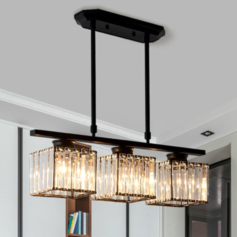 3/4 Lights Square Hanging Ceiling Light Modernism Clear Crystal Dining Room Lighting in Black/Gold 3 Black Clearhalo 'Ceiling Lights' 'Island Lights' Lighting' 260151