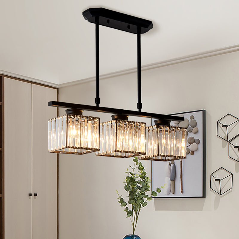 3/4 Lights Square Hanging Ceiling Light Modernism Clear Crystal Dining Room Lighting in Black/Gold Clearhalo 'Ceiling Lights' 'Island Lights' Lighting' 260152
