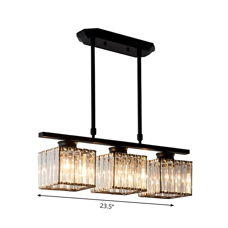 3/4 Lights Square Hanging Ceiling Light Modernism Clear Crystal Dining Room Lighting in Black/Gold Clearhalo 'Ceiling Lights' 'Island Lights' Lighting' 260154