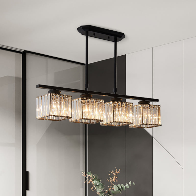 3/4 Lights Square Hanging Ceiling Light Modernism Clear Crystal Dining Room Lighting in Black/Gold 4 Black Clearhalo 'Ceiling Lights' 'Island Lights' Lighting' 260159