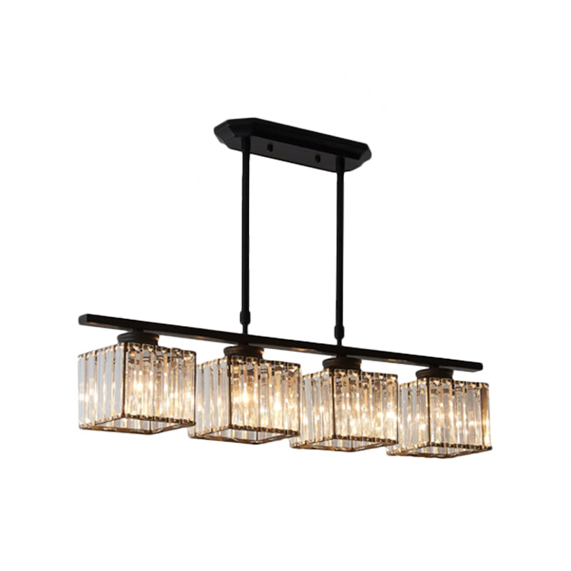 3/4 Lights Square Hanging Ceiling Light Modernism Clear Crystal Dining Room Lighting in Black/Gold Clearhalo 'Ceiling Lights' 'Island Lights' Lighting' 260160