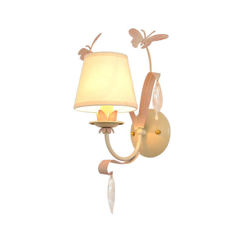 1 Bulb Conical Wall Lamp Modernist Metal and Crystal Sconce Lighting with/without Shade in White Finish Clearhalo 'Cast Iron' 'Glass' 'Industrial' 'Modern wall lights' 'Modern' 'Tiffany' 'Traditional wall lights' 'Wall Lamps & Sconces' 'Wall Lights' Lighting' 260236