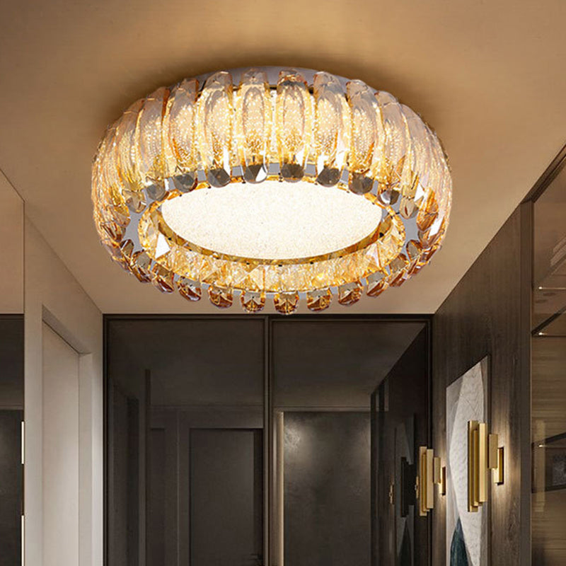 Donut Shaped Flush Light Fixture Minimalist Crystal Chrome LED Ceiling Light for Bedroom Clearhalo 'Ceiling Lights' 'Close To Ceiling Lights' 'Lighting' 2602546