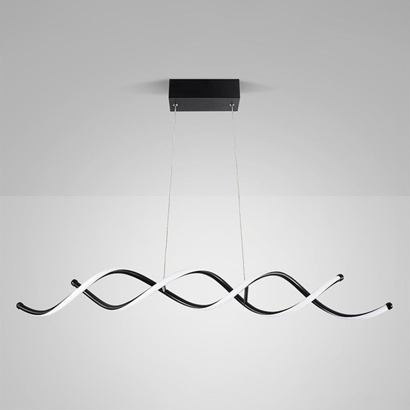 Wave Dinning Room Pendant Ceiling Light Metal LED Contemporary Suspended Lighting Fixture in Black Clearhalo 'Ceiling Lights' 'Island Lights' 'Lighting' 2604081