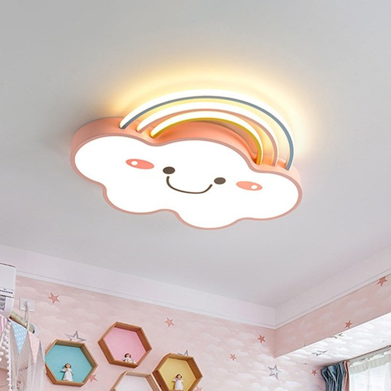 Pink Rainbow and Cloud Flushmount Light Contemporary LED Acrylic Flushmount Ceiling Lamp Clearhalo 'Ceiling Lights' 'Close To Ceiling Lights' 'Lighting' 2604411