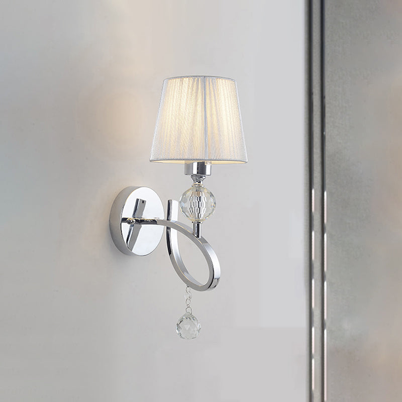 Cone Shade Bedroom Wall Light Fixture Fabric 1 Head Modernism Style Silver Wall Lamp with Clear Crystal Ball Deco Clearhalo 'Modern wall lights' 'Modern' 'Wall Lamps & Sconces' 'Wall Lights' Lighting' 260448