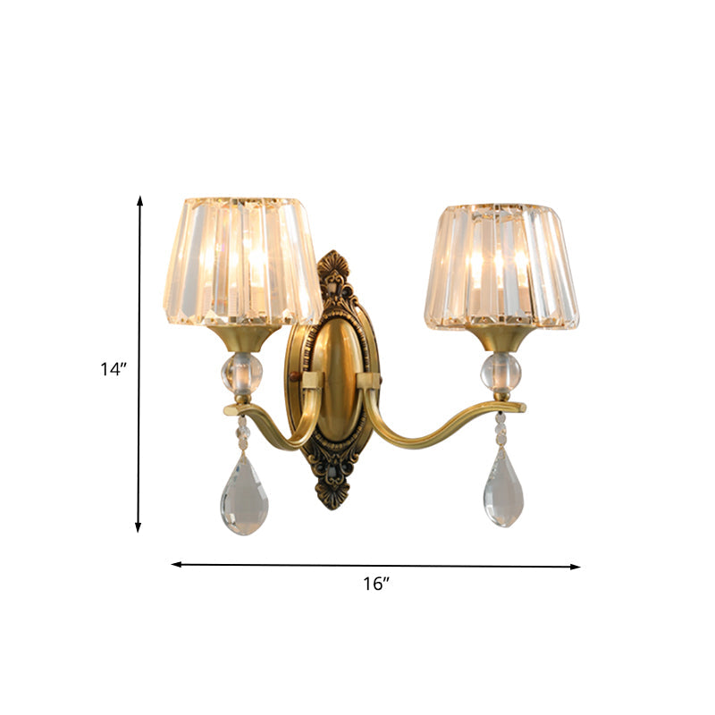 Postmodern Conical Crystal Block Wall Mount Light 1/2 Lights Sconce Light in Brass for Living Room Clearhalo 'Modern wall lights' 'Modern' 'Wall Lamps & Sconces' 'Wall Lights' Lighting' 260470