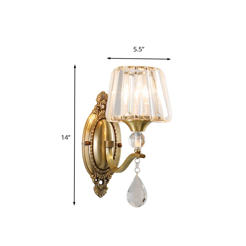 Postmodern Conical Crystal Block Wall Mount Light 1/2 Lights Sconce Light in Brass for Living Room Clearhalo 'Modern wall lights' 'Modern' 'Wall Lamps & Sconces' 'Wall Lights' Lighting' 260471
