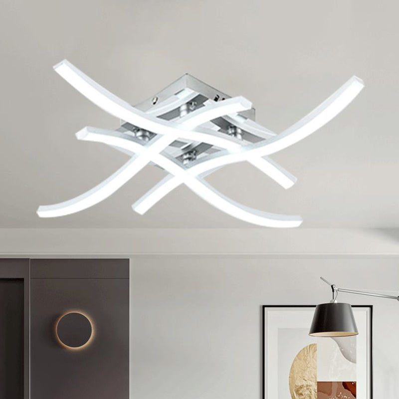 Contemporary LED Semi Flush Mount Ceiling Light Chrome Twisted Ceiling Flush Mount Light with Metal Shade Chrome Clearhalo 'Ceiling Lights' 'Close To Ceiling Lights' 'Lighting' 2604717