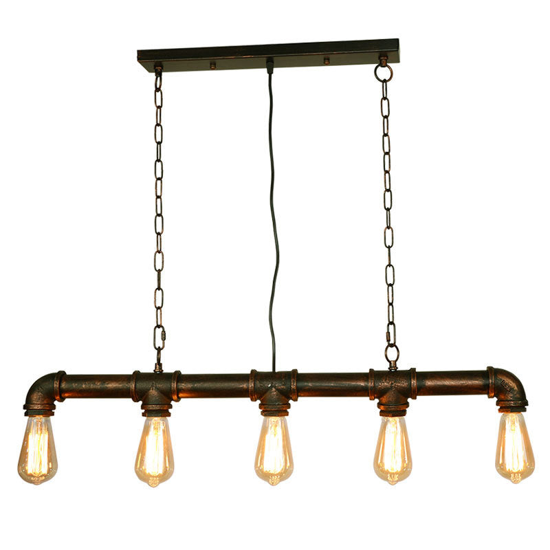 5 Lights Metal Tubular Island Pendant Lighting Retro Industrial Exposed Bulb Island Lamp Clearhalo 'Ceiling Lights' 'Island Lights' 'Lighting' 2605057