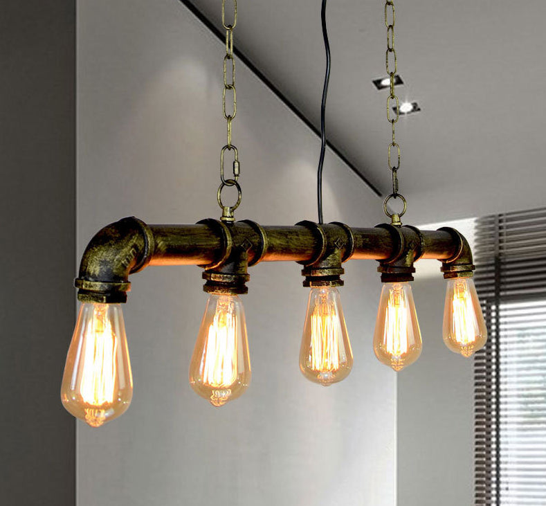 5 Lights Metal Tubular Island Pendant Lighting Retro Industrial Exposed Bulb Island Lamp Clearhalo 'Ceiling Lights' 'Island Lights' 'Lighting' 2605060